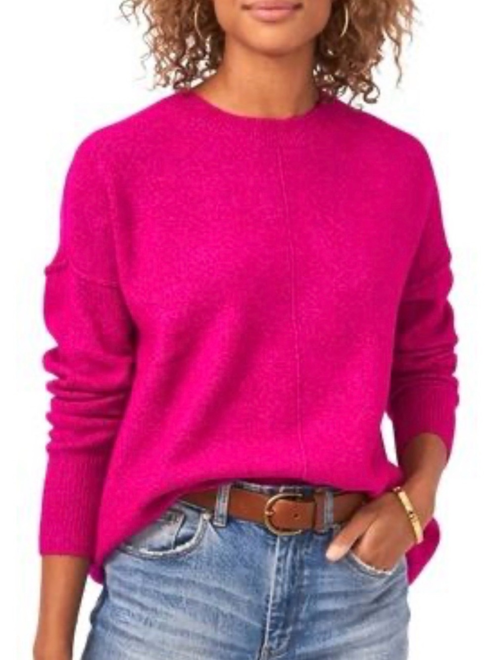 Vince Camuto Women's Cozy Crewneck Long-Sleeve Extend-Shoulder Sweater Small